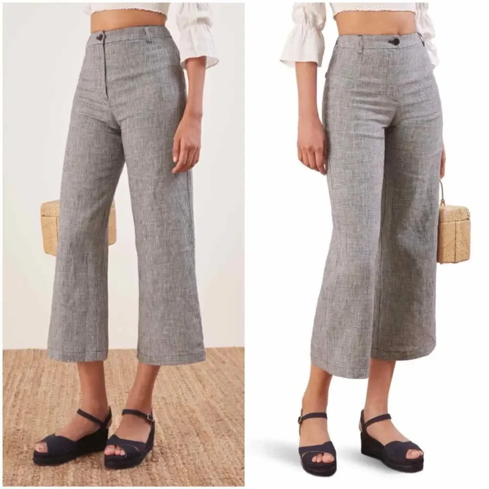 Reformation Tahiti Linen Pants Oatmeal Size 12 Cropped Neutral Minimalist
